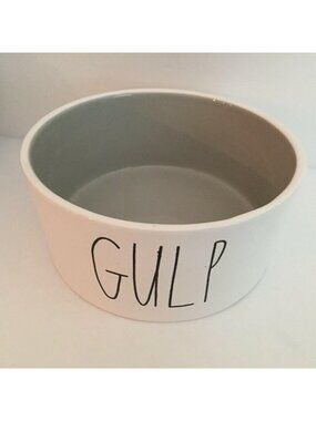 Rae Dunn Farmhouse Gulp Large Letter 6" Ceramic Dog Water Bowl